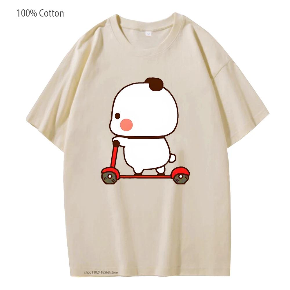Cute Couple Shirt Cute Bubu and Dudu Are Playing Scooter Together Graphic T-Shirts Men's Clothes Panda Bear Cotton Top