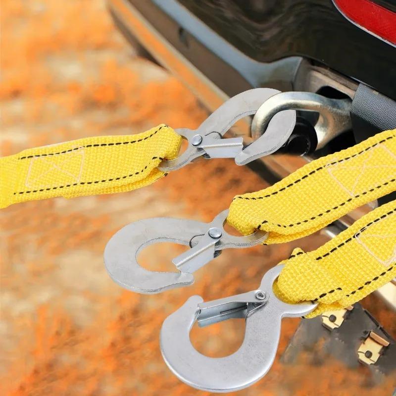 3M 3Ton Car Tow Cable Towing Pull Rope Strap with Hooks Portable Self-driving Tourism Heavy Rescue Rope Emergency Ropes