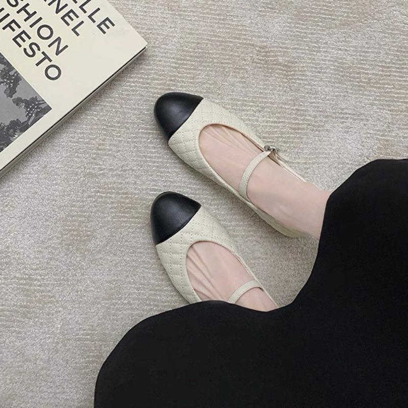 Grape Home~ Sheepskin Edition Sheepskin Pattern Round Head One-word Buckle Strap Rhombus Low Heel Mary Jane Single Shoes Women's Autumn