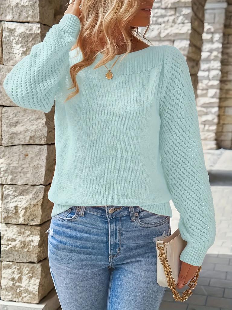Women's Spring New Arrivals Crewneck Knit Top Hollow Long Sleeve One Shoulder Sweater