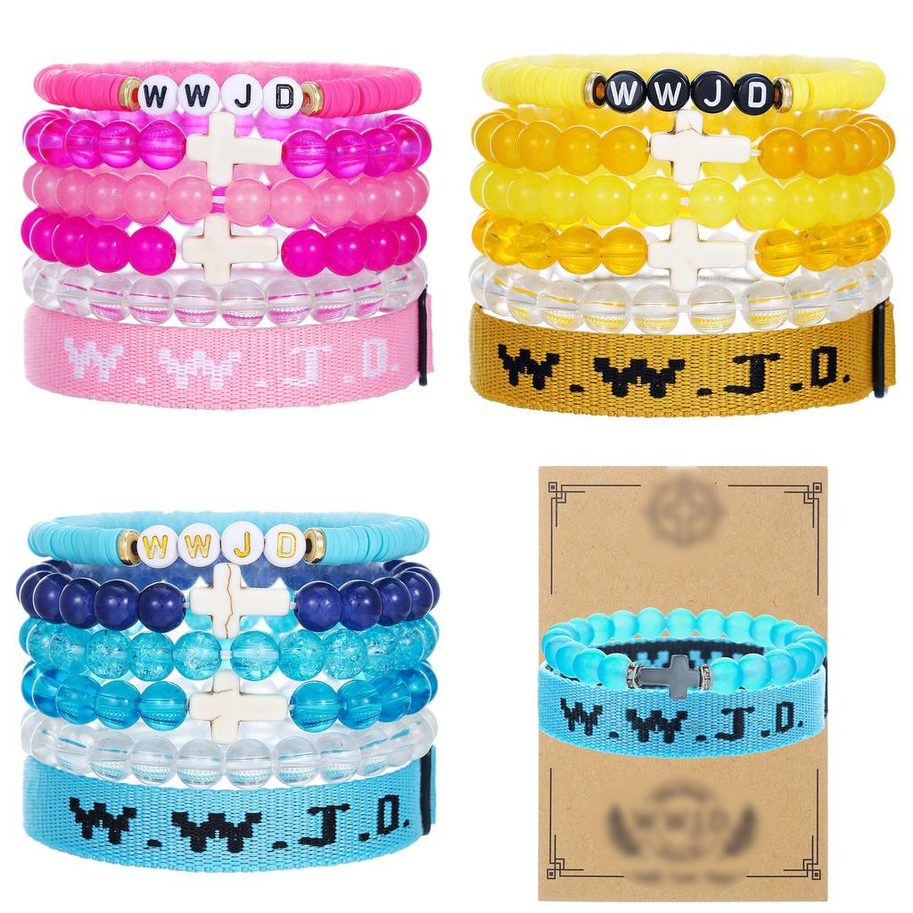 Wwjd Kreuz Armbänder mit Perlen Handgefertigt Geometrisch Polierte Steine Für Männer Frauen Freundschaft Und Glaube