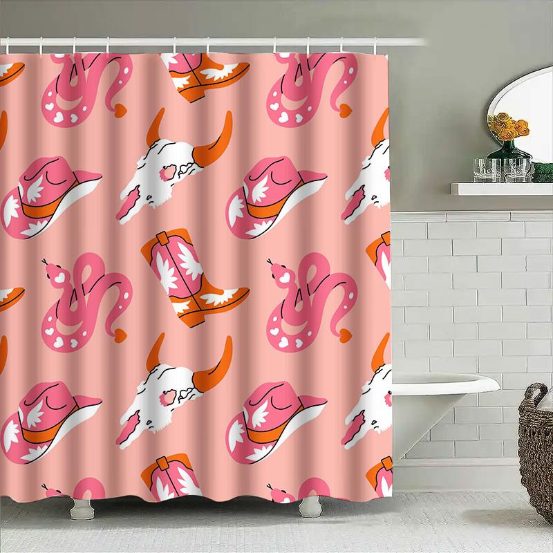 

Pink Floral Skull Cowboy Hat Print Shower Curtain Bathroom Decoration Home Decor Waterproof Fabric Customizable Size Options Ava W60H190(CM)-1 Pcs