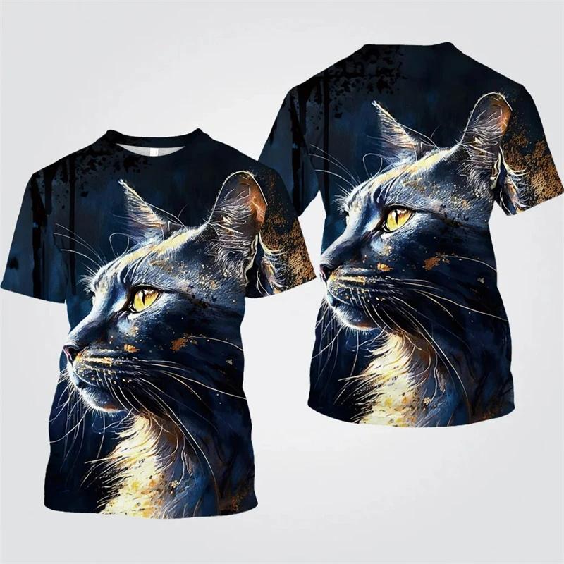 Colorful Cat Graphic T Shirt for Men Animal 3D Printed T-Shirts Summer Casual Fashion Loose Round Neck Oversize Tees Tops