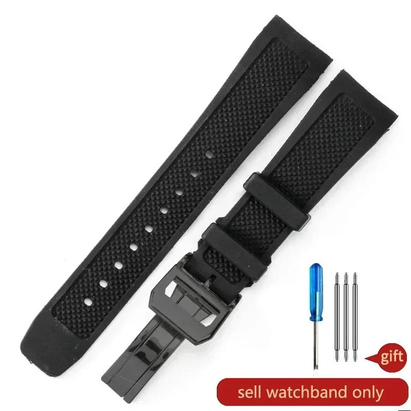 Flexible Comfortable-wearing Silicone Watch Strap Black Blue for IWC Portuguese Series IW390503 IW3907047 Arc Interface Band22mm