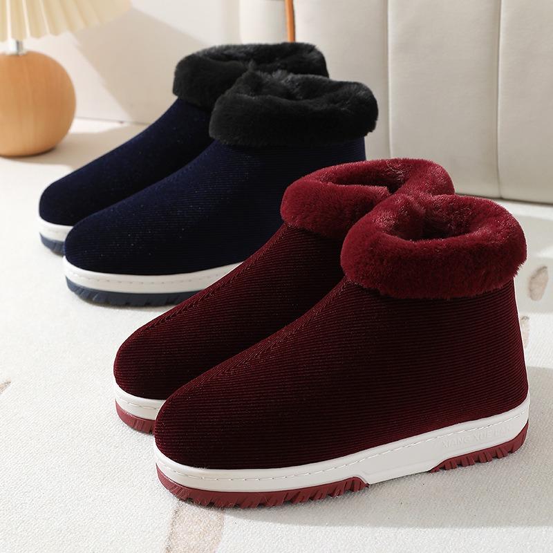 Женские зимние тапочки из хлопка на толстой подошве с каблуком-мешком — фото 3