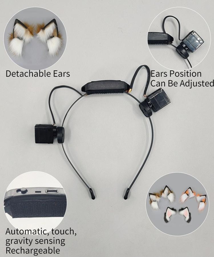 Rechargeable Plush Cat Ears Hair Accessory Cosplay Exhibition Movable Realistic Fox Ear Detachable Electric Headband Animal Ears
