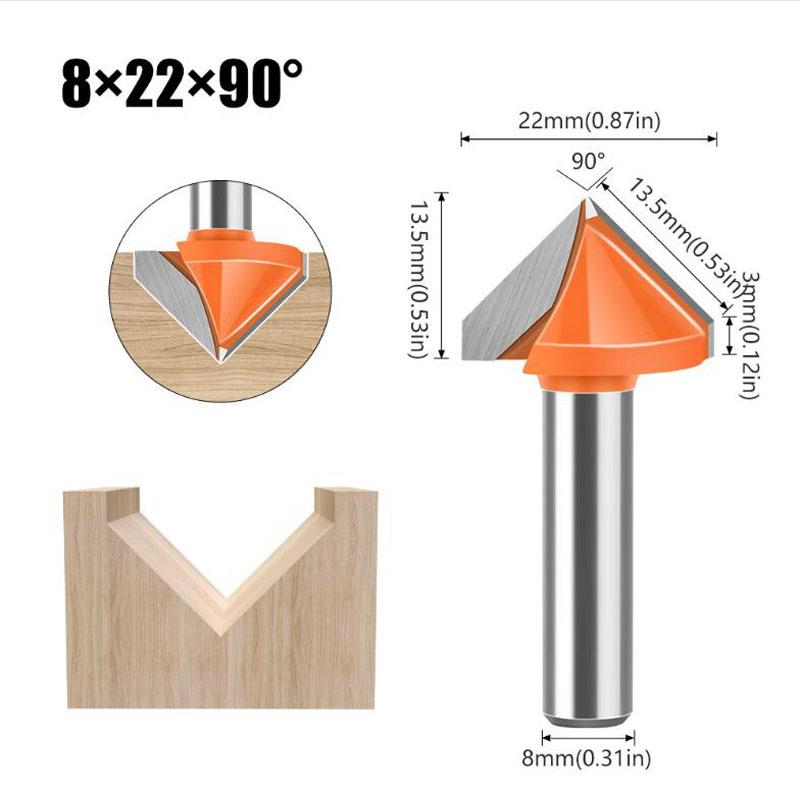 

8 мм хвостовик 60 90 120 150 градусов V-образный пазовый резец фреза для гравировки с ЧПУ твердосплавная фреза 8*22*90 оранжевый
