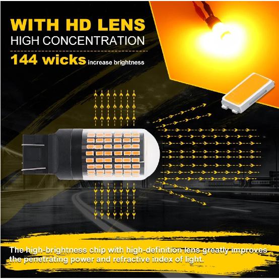 2025 Update Amber 7443 7440 T20 LED CANBUS 144SMD Car Turn Signal Light Parking Lamp BulbTurn Signal 2
