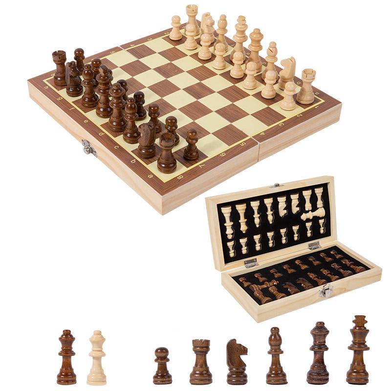 Folding Chess Set Wooden Chess Pieces Board Games Handmade Checkerboard Family Table Game Educational Child Games