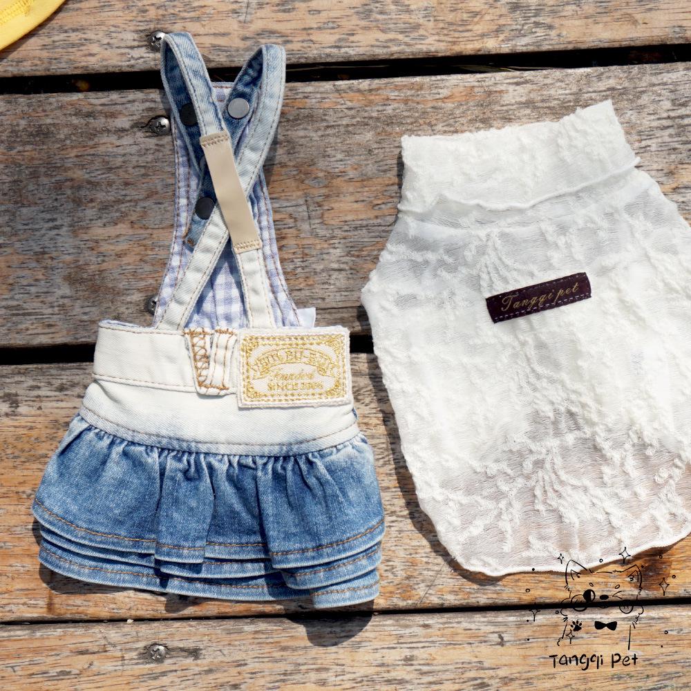 Rochie clasică de modă Tangqi din denim cu bretele în gradient pentru pisici și câini