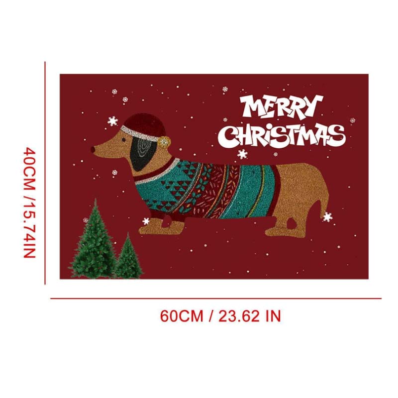 VIKAMA New Christmas Dachshund Doormat Home Decor Bedroom Living Room Kitchen Carpet Cute Cartoon Crystal Velvet Floor Mat