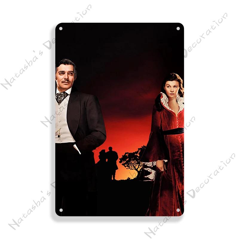 Gone With The Wind Metal Sign Classic Movie Metal Poster Man Cave Garage Vintage Metal Plate Rusty Metal Plaque Industrial Decor
