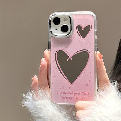 Pink Love Heart Makeup Mirror Phone Case For Iphone 13 14 12 11 Pro Max Cute Girl Lovely Soft Back Cover Funda