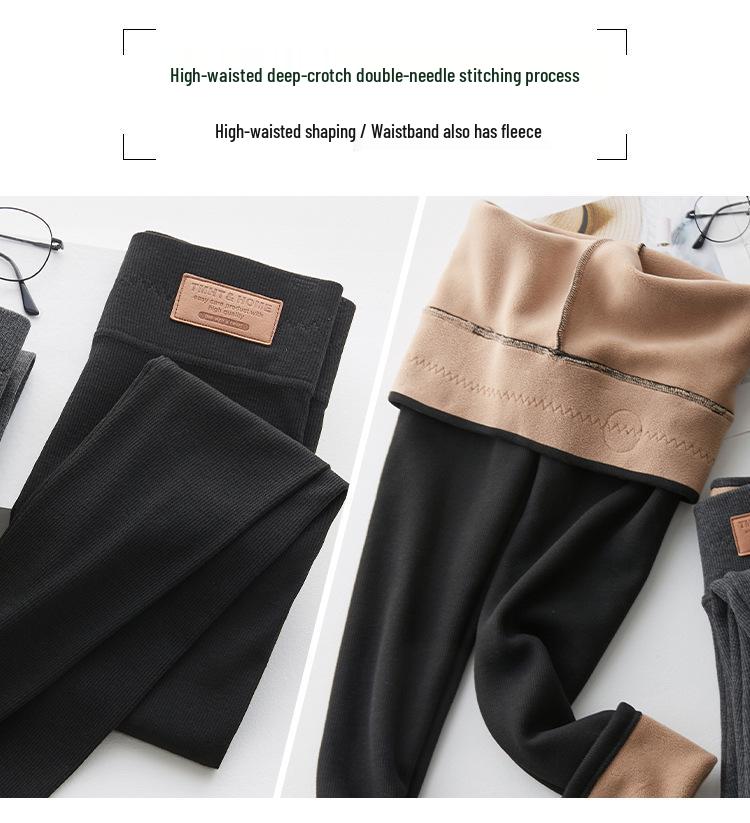 Plus Size Women's High Waist Fleece-Lined Lambswool Leggings for Autumn/Winter - Fits Up to 200 lbs