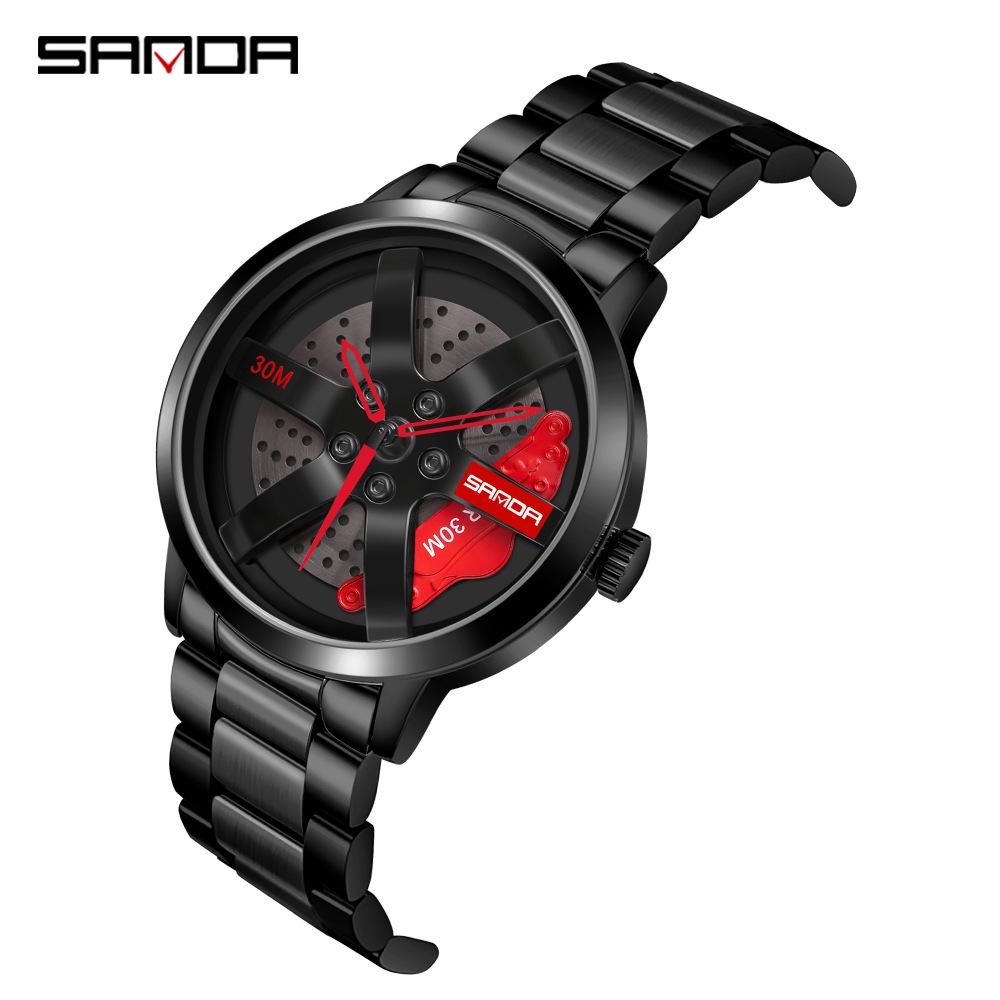 Sanda Men s Creative Quartz Watch with Rotating Wheel Hollow Dial and Steel Band