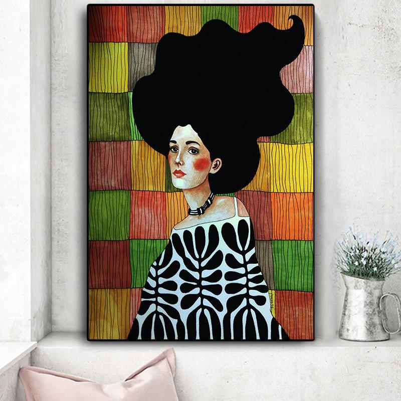Vintage Abstract Fata Păr Floare Femei Artă Perete Pânză Pictură Moda Nordic Poster Poze de Perete Pentru Sufragerie Neîncadrat