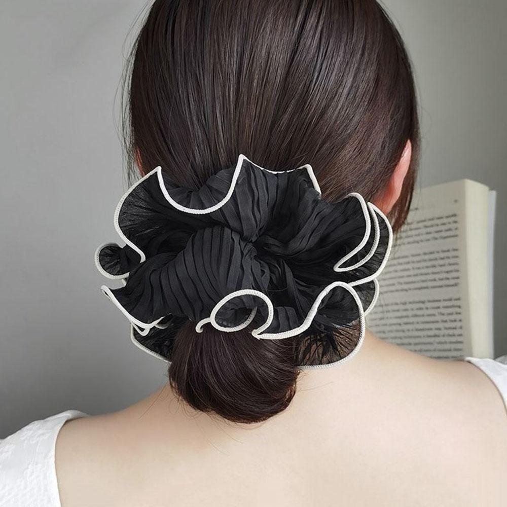 1pc Fashion Korean Retro Folded Chiffon Oversize Scrunchies Women Sweet Temperament Trendy Exaggerated Hair Band Hair Decoration