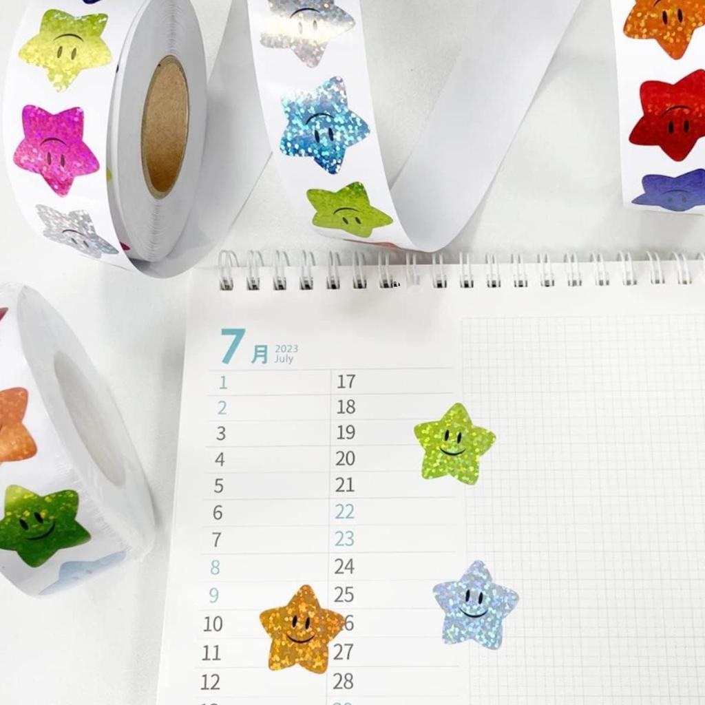 500 Laser Smiley Face Star Stickers: Self-Adhesive Decoration & Packaging Seals