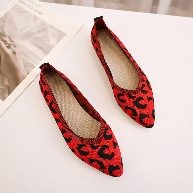 New Woman's Spring Summer Leopard Print Mesh Flat Sole Shoes Soft Sole Light Pointed Toe Ballet Shoes Slip On Slip On Nude Shoes