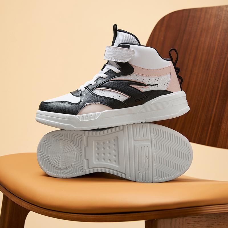 Anta Kids Comfortable Versatile Non-Slip Wear-Resistant High-Top Sneakers Kids Sneakers White Black Pink A22438002-3