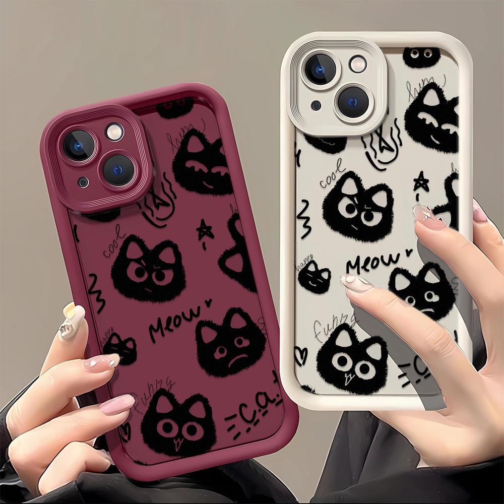 Cute Cartoon Cat Phone Case iPhone 15 Pro Max 11 12 13 16 14 Plus Silicone Shockproof Case Lens Protector Shell