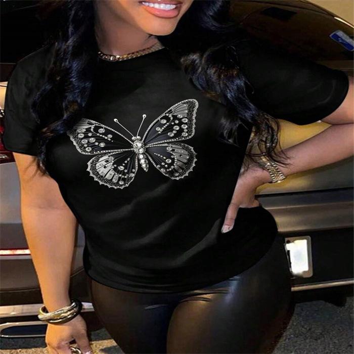 Summer Round Neck Printed Top Fashionable Casual Cute Short Sleeved Women's Pure Cotton T-shirts