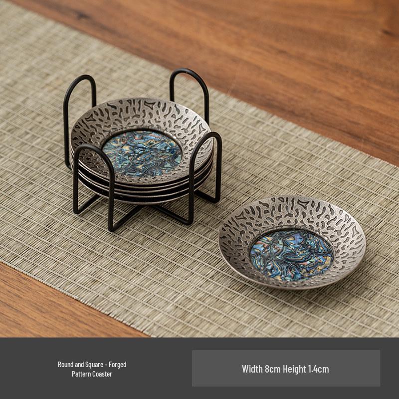 Retro Mother-of-Pearl Coaster Tea Set: Chinese Tea Knife, Anti-Scald Tea Cup Holder, Tea Ceremony Accessories.