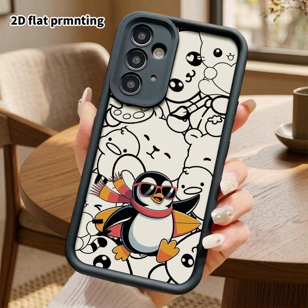 Phone Case: 2D Flat, Suitable for Samsung Galaxy A34 A35 M05 M06 S20 S22 S21 FE Plus 5G Protective Case, Surfing Little Penguin, Perfect Holiday Gift 