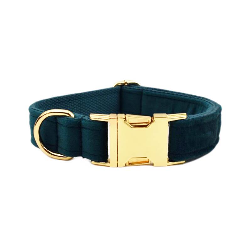 Emerald Green Velvet Dog Collar and Leash Set Extra Small