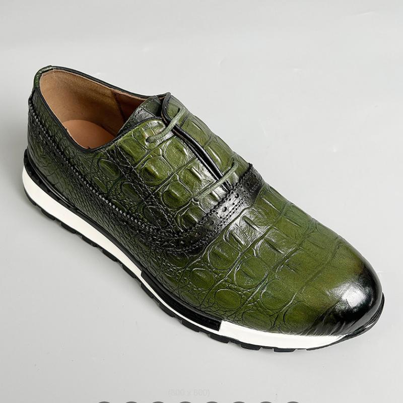 Fashion New Fashion Cowhide Emboweled Alligator Casual Shoes Breathable Wear-resistant Men's Sports Business Shoes Zapatos Sapat A14