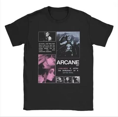 Maglietta Unisex Cotone Oversize Taglia L T-shirt LOL Arcane unisex Jinx League of Legends uomo e donna Vi