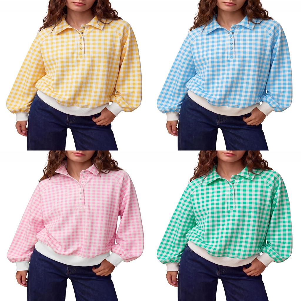 Maglione a collo alto a quadri in misto cotone da donna a maniche lunghe, stile casual autunnale