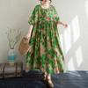 DIMANAF 2024 Plus Size Dress New Summer Basic Loose Women O-Neck Vintage Short Sleeve Big Size Beach Long Dress