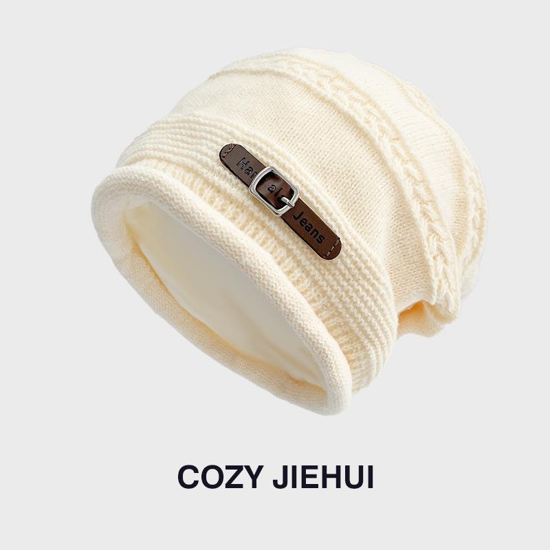 

Вязаный головной убор на осень и зиму, иностранный стиль, модный и свободный, большой обхват головы, шапка для родов, шапка для укладки, новая бархатная шапка бежевый