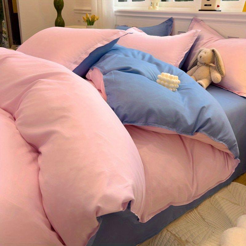 Ins Pink Plaid Bedding Set No Filler Twin Queen Size Comforter Cover Flat Sheet Pillowcase Girls Boys Solid Blanket Duvet Duvet