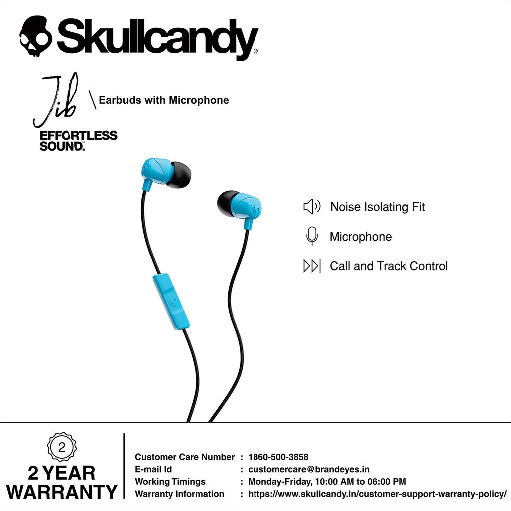 SkullCandy JIB Blue Control Microphone Headphones S2DUYK-628 [Remote & Compatible] In-Ear
