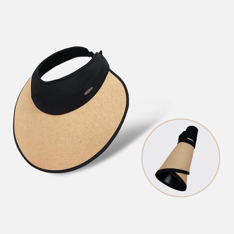 Straw enlarged brim vinyl empty top hat children spring and summer leisure outdoor face covering sun protection hat versatile bucket hat