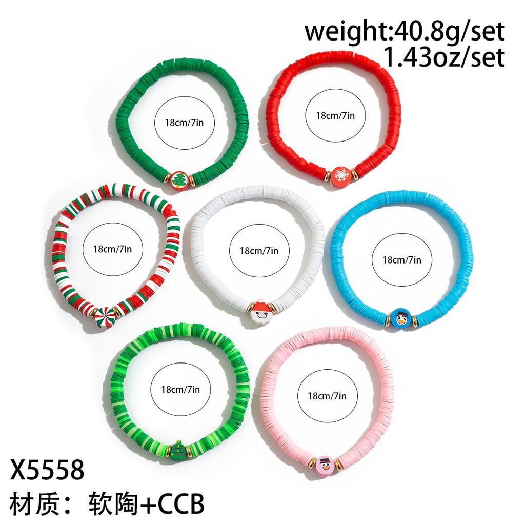 Christmas Soft Pottery Beaded Bracelet Set, Creative Holiday Gift Snowman Elk Alphabet Bracelet