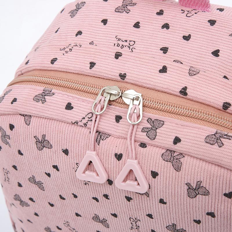 Three-Piece Backpack Set Bow Printed Corduroy Large Capacity Handbag Multi-Functional Backpack with Lunch Bag Pen Bag