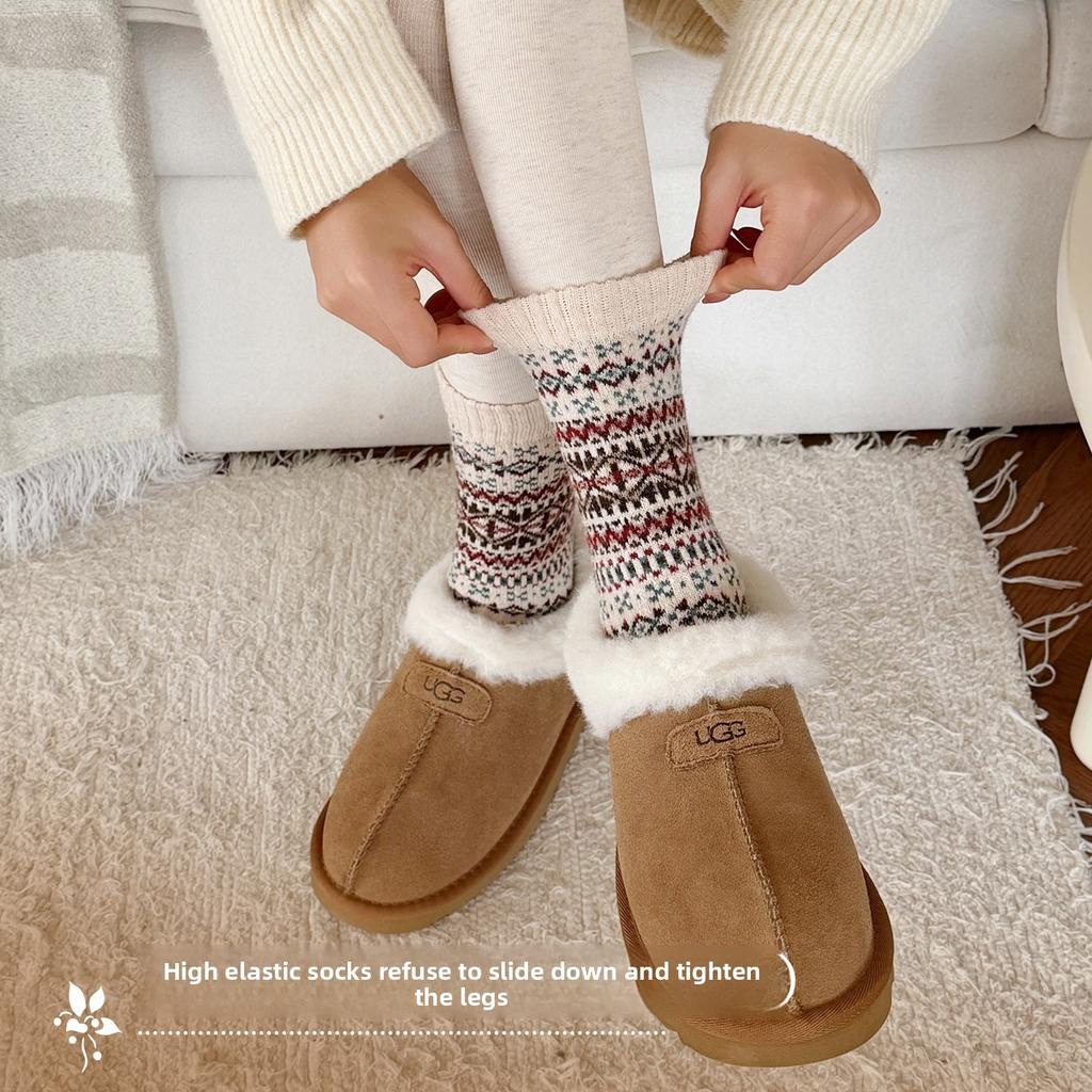 Fell Island Wool Children's Mid-length Autumn-winter Waterproof Padded Thick and Warm Winter Girls' Long Socks