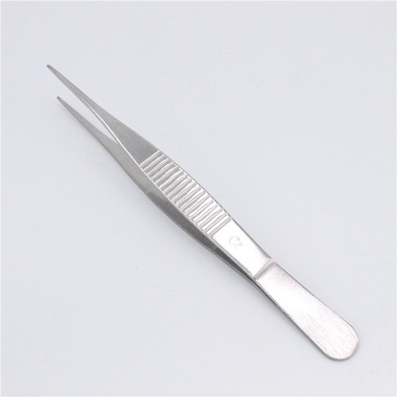 304 Stainless Steel Pointed Tip Dissection Tweezers - 125mm, Serrated for Medical and Laboratory Use