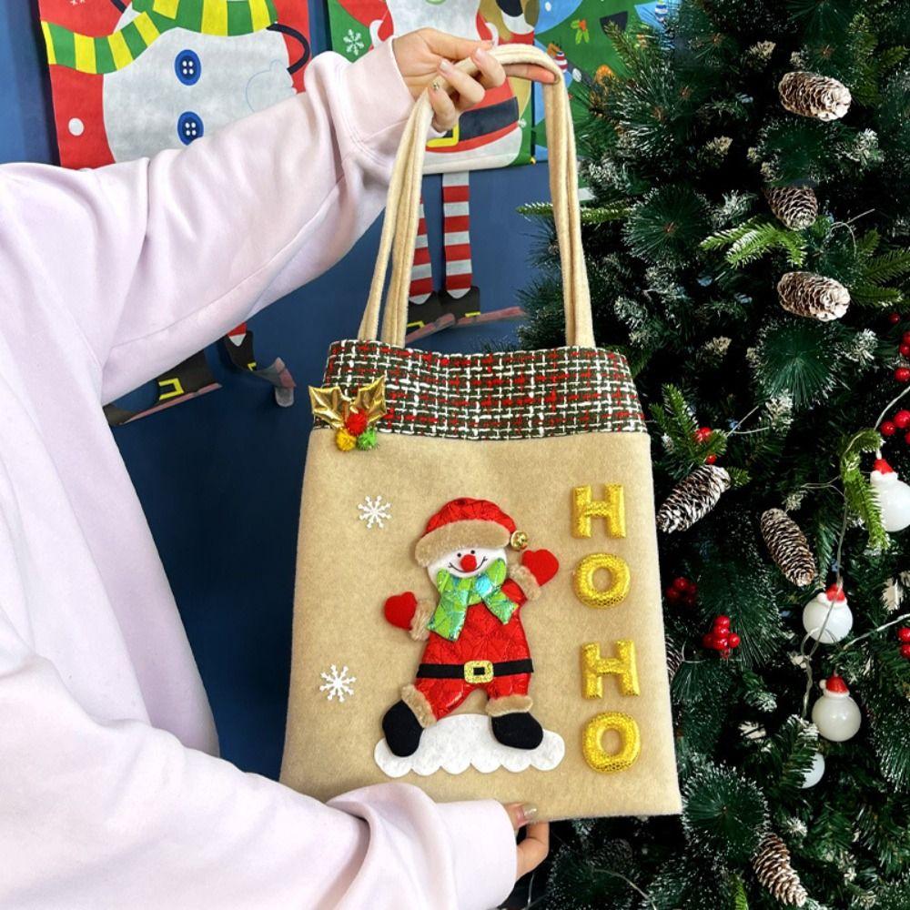 Flannelette Christmas Tote Bags Cartoon Candy Bags Durable Children Gift Bags  Xmas Gifts