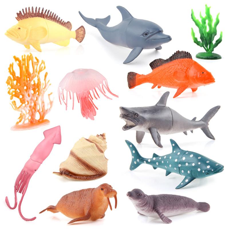 12pcs/bag Simulation Seabed Ocean Animal Model Jellyfish Octopus Seal Dolphin Ornaments Model