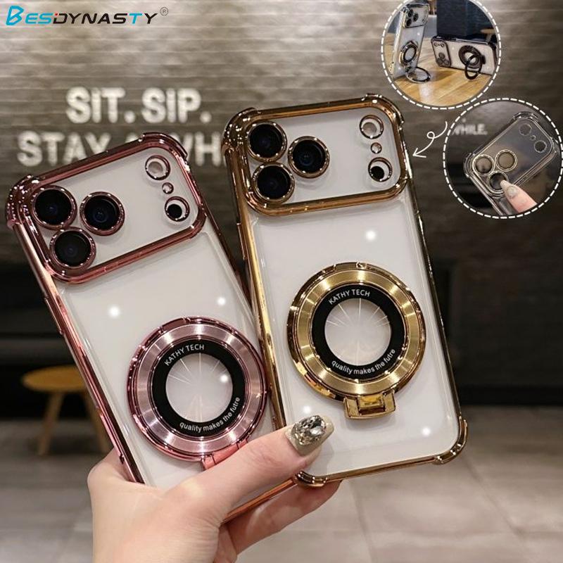 Luxury Plating Shockproof Magnetic Holder Case For iPhone 17 Air 15 16 11 12 13 14 Pro Max Plus For Magsafe With Stand Cover