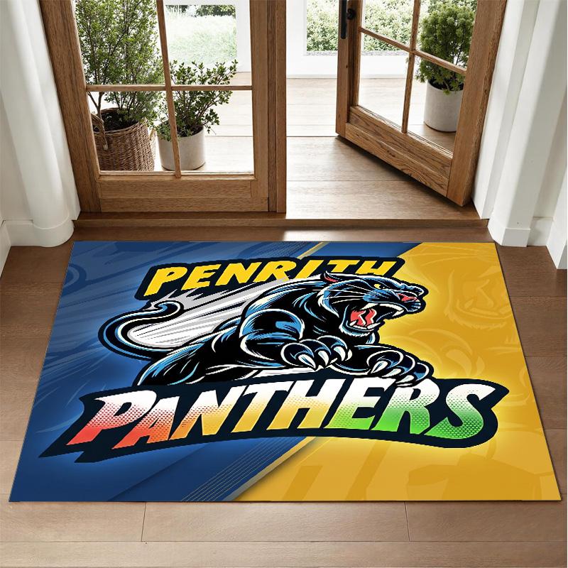 Penrith Panthers Design Crystal Velvet Rug Soft Decorative Mat for Bedroom Entrance