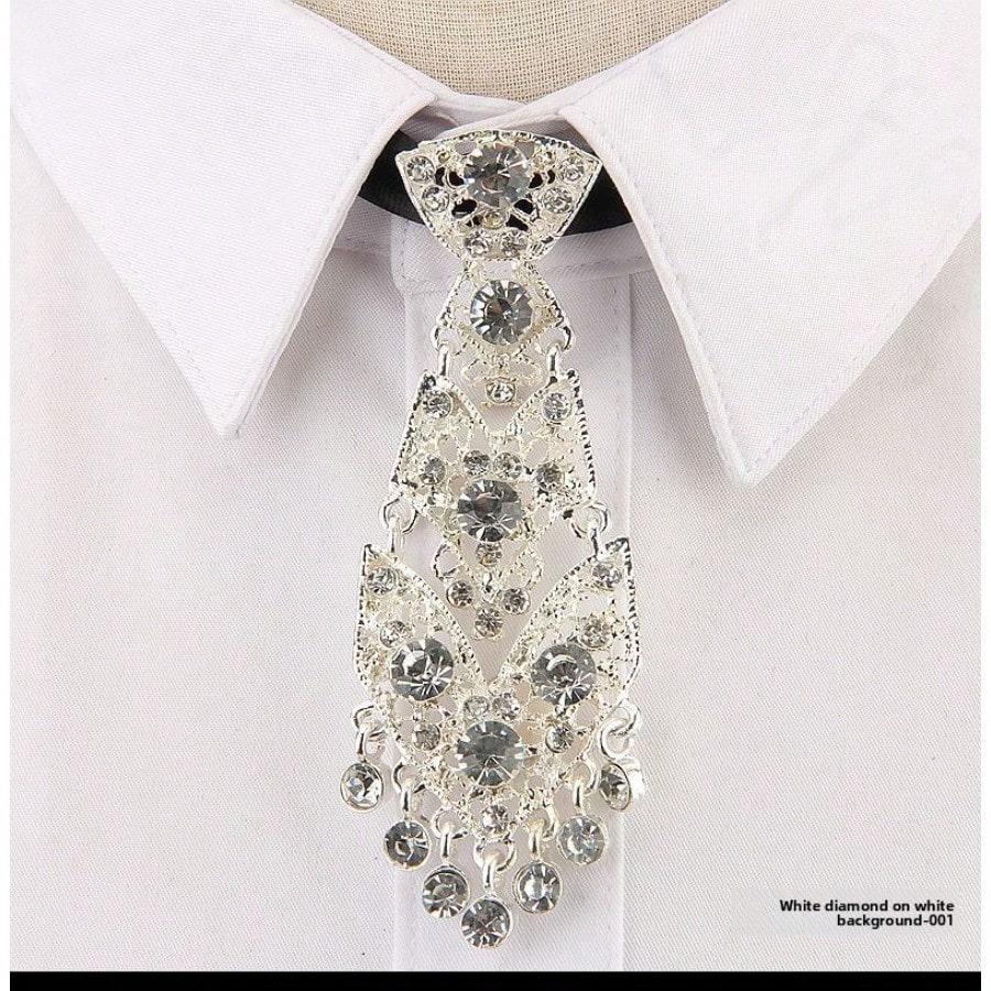 Fashion, Personality, Trendy, Unisex Korean Version of the Reception, Wedding Officiant, Metal Diamond-encrusted Small Tie