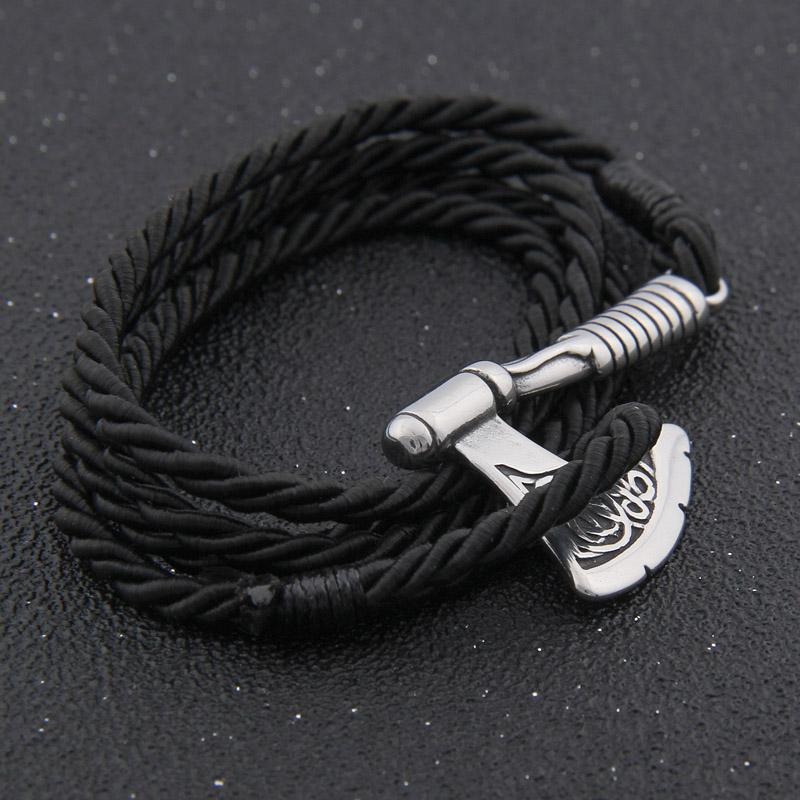 Viking Valknut Axe Leather Bracelet for Men Women Nordic Jewelry Gift with Wooden Box