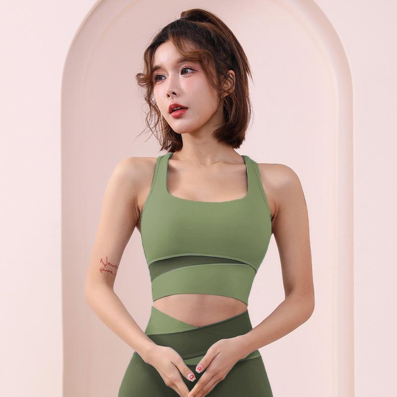 Women's Shockproof Push Up Breathable Longline Sports Bra Fashion Patchwork Running Yoga Vest