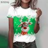 Short Sleeve Christmas Deer Pattern Women Street T-Shirts Oversized O-Neck 3d Printed Christmas Festival Ladies Casual Tops