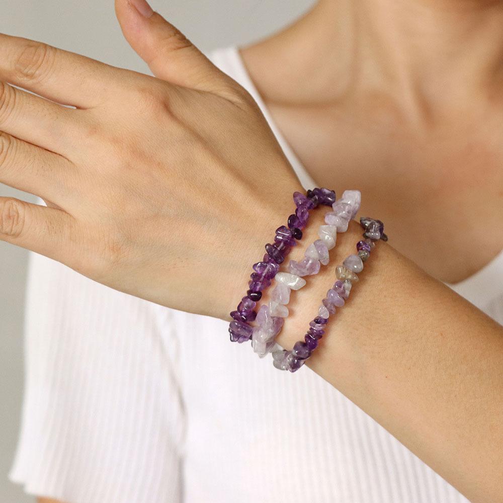 Hot Natural Chip Stone Bracelet 3Pcs/Lot Energy Crystal Gems Greval Beads Bracelet Set For Women Chip Jewelry Men Bangle Stretch